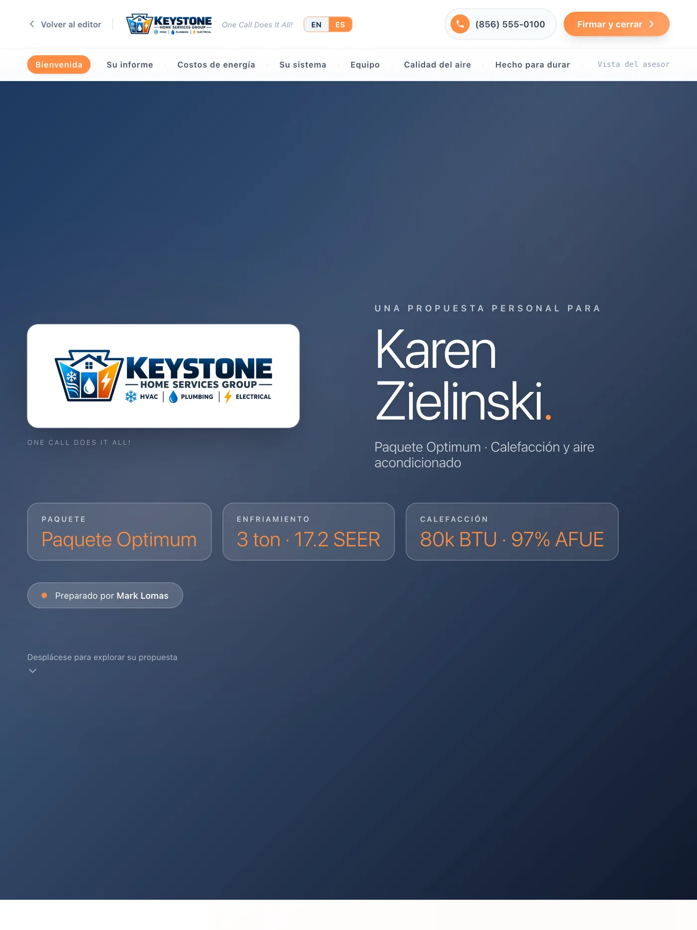 A customer proposal rendered in Spanish