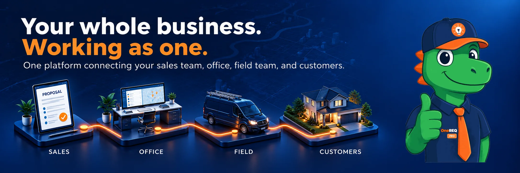 ONEREQ PRO: Your whole business, working as one. One platform connecting your sales team, office, field team and customers.